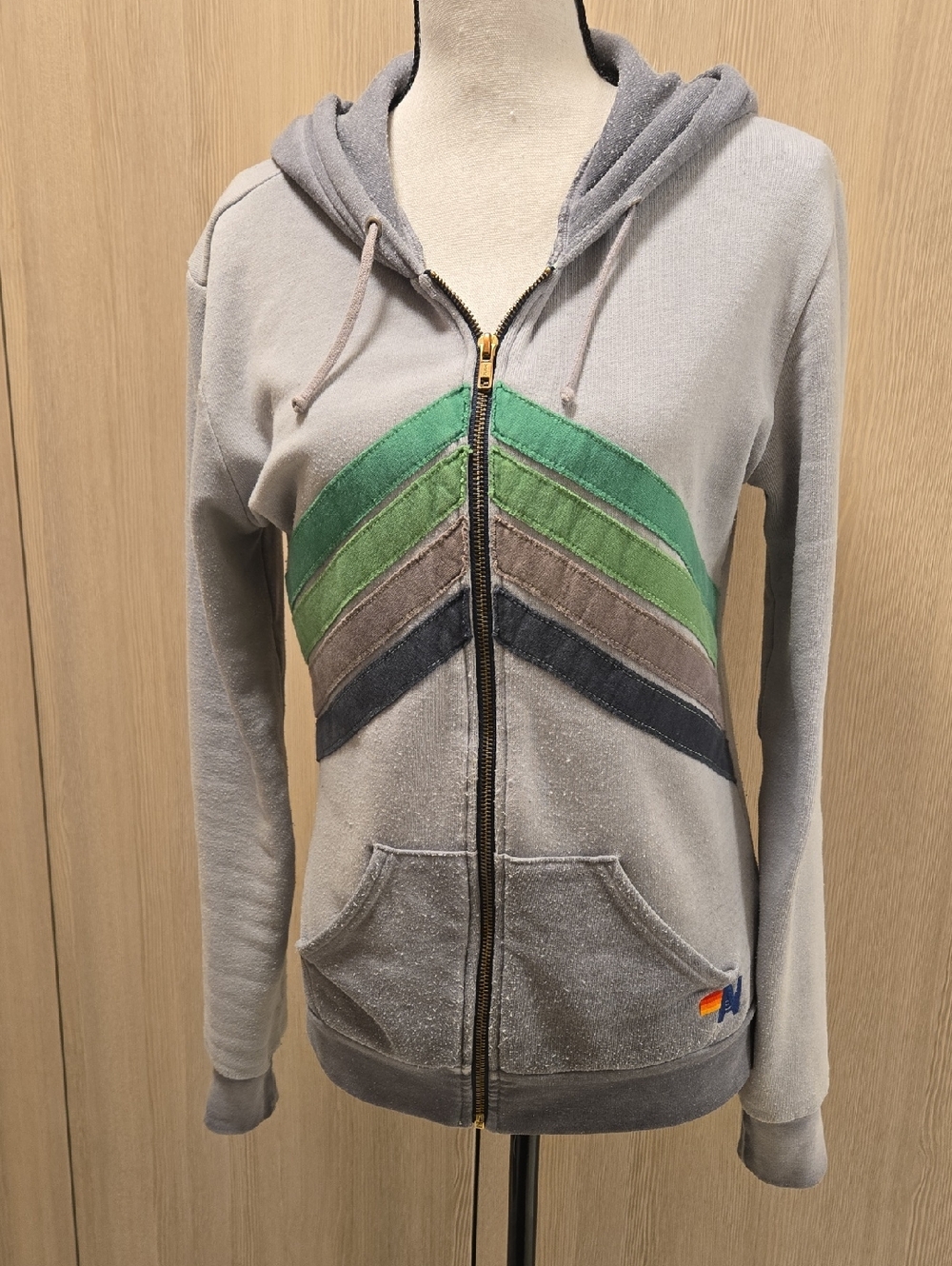 Aviator Nation Women's  Zip-Up Sweatshirt with Green, Gray & Black Stripes